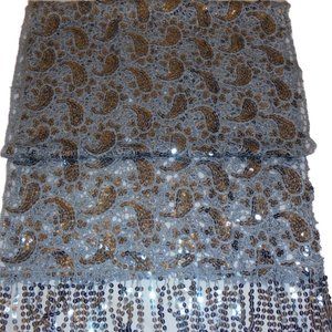 Shawl Sequin Lace Gray Sheer Long Fringe Evening Wear Large Scarf